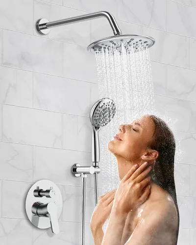 Miniatura 8 de SunCleanse Sistema de grifo de ducha de lluvia, combo de cabezal de ducha de 8.5 pulgadas con juego completo de ducha de mano de 7 ajustes, Cromo