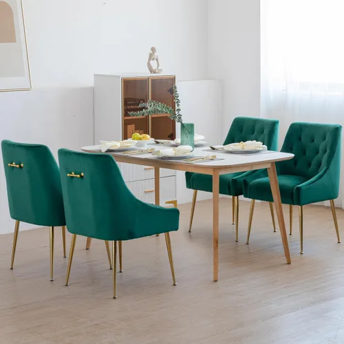 Miniatura 16 de Juego de 2 sillas de comedor modernas, sillas de mediados de siglo con cojines de 5.12 pulgadas y patas doradas, sillas de comedor tapizadas