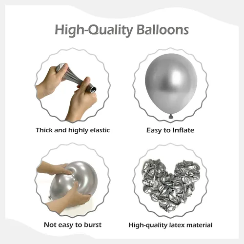 Miniatura 3 de FOTIOMRG Kit de arco de guirnalda de globos plateados metálicos de 110 unidades, globos plateados de látex cromados de 18, 12, 10, 5 pulgadas