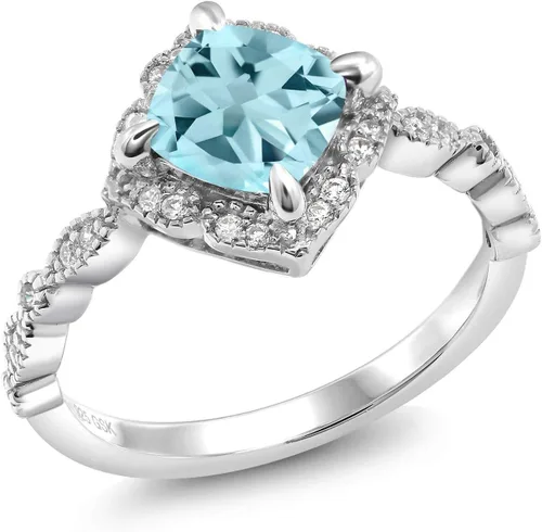 Miniatura 12 de Gem Stone King Anillo de compromiso solitario de moissanita blanca con piedra natal de corte cojín de 0.276 in para mujer, plata de ley 925