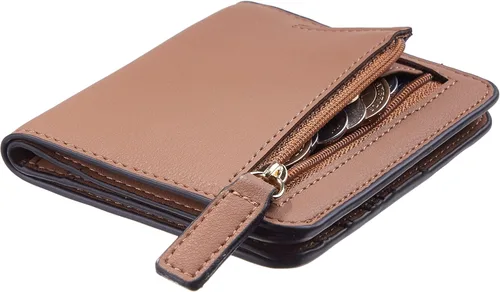 Miniatura 2 de Gostwo - Cartera compacta de piel genuina de lujo para mujer con bloqueo de RFID y ventana de identificación