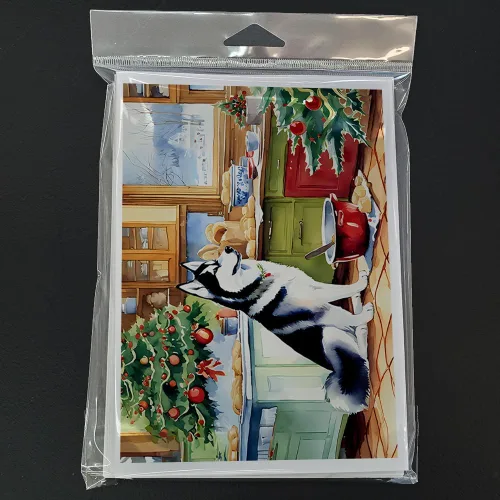 Miniatura 3 de Caroline's Treasures DAC3884GCA7P Paquete de 8 tarjetas en blanco de Navidad con galletas de husky siberiano Tarjetas de felicitación con sobres