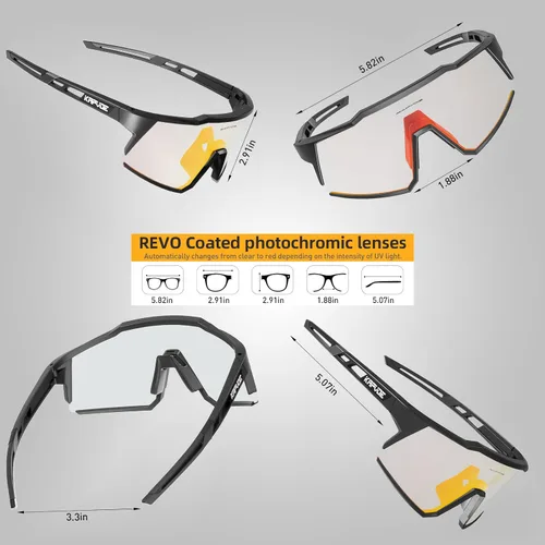 Miniatura 5 de KAPVOE Gafas de Ciclismo Fotocromáticas MTB Bicicleta de Montaña Lentes de Transición para Hombres Mujeres - K9022 Negro-fotocrómico-rojo