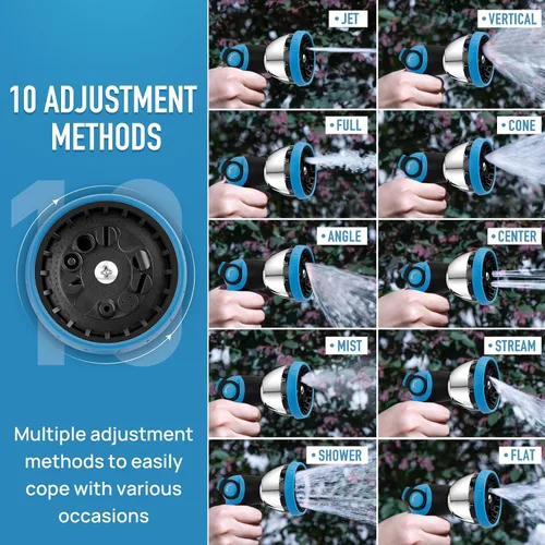 Miniatura 2 de BIBURY Boquilla de manguera de jardín, rociador de manguera de agua de aleación de zinc resistente con 10 patrones y control de pulgar, accesorio