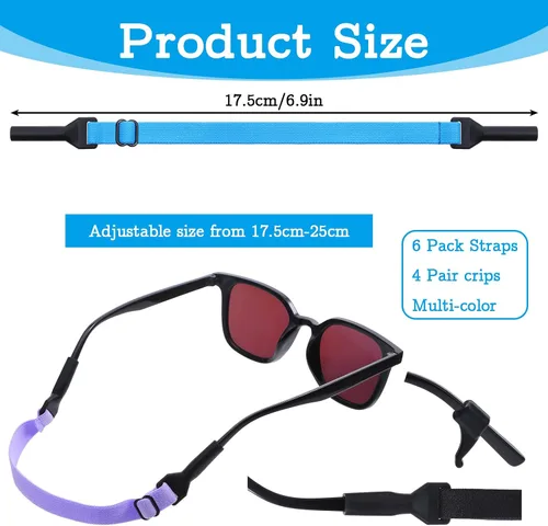 Miniatura 2 de Grevosea 6 correas para lentes para niños, ajustables, sin cola, antideslizantes, retenedores, alrededor del cuello, para niños y niñas de 6.5 a 10