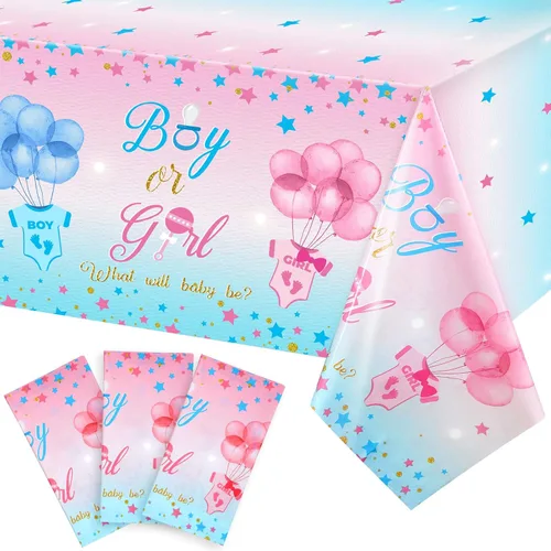 Mixweer 3 piezas de mantel para revelación de género, suministros para fiesta de revelación de género, mantel de plástico impermeable para niños o