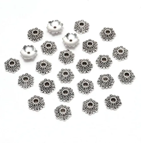 Miniatura 35 de 100 unidades/lote de tapas de cuentas de 0.236 pulgadas para joyas, receptáculo de extremo, ahuecado, toro de flores, bricolaje, espaciado