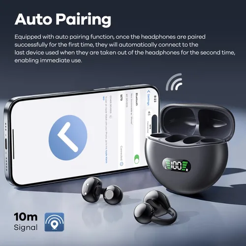 Miniatura 6 de Auriculares inalámbricos abiertos con clip de oreja con pantalla digital LED, estuche de carga, control táctil, Bluetooth 5.4, conducción de aire