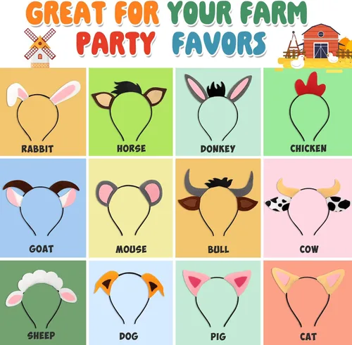 Miniatura 2 de CiyvoLyeen Puppy Dog, Farm Animals Ear Headbands, for Birthday Party Decoration, Zoo Farmhouse Birthday Party Favors Supplies