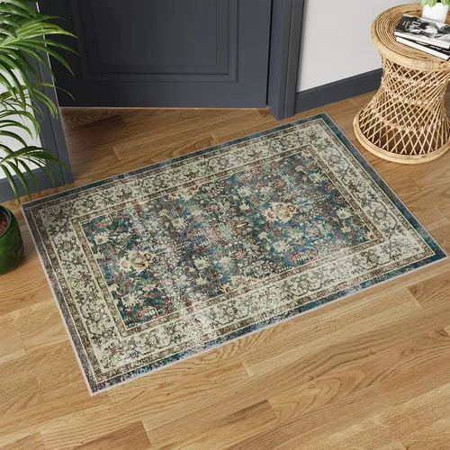 Miniatura 53 de Dripex - Tapete de pasillo lavable de 2 x 8 pies desgastado, medallón oriental, antideslizante, resistente a las manchas, plegable y delgado