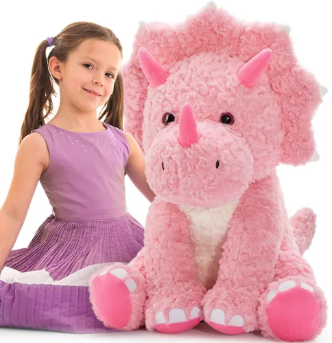 Miniatura 10 de Tezituor Animales de peluche de dinosaurio de 5 libras, 32 pulgadas, gran relleno verde de dinosaurio triceratops, juguete que brilla