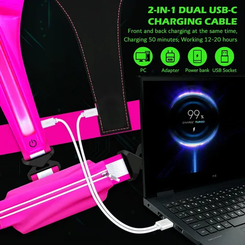 Miniatura 5 de Ylzzrs Chaleco reflectante LED para correr, chaleco de correr recargable por USB, soporte para teléfono para corredores, caminatas nocturnas, 6-11