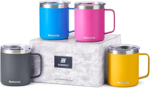 Miniatura 27 de SUNWILL - Taza de café de viaje con tapa, taza aislada con asa, taza de acero inoxidable de 14 oz para acampar, oficina, hogar, recubrimiento