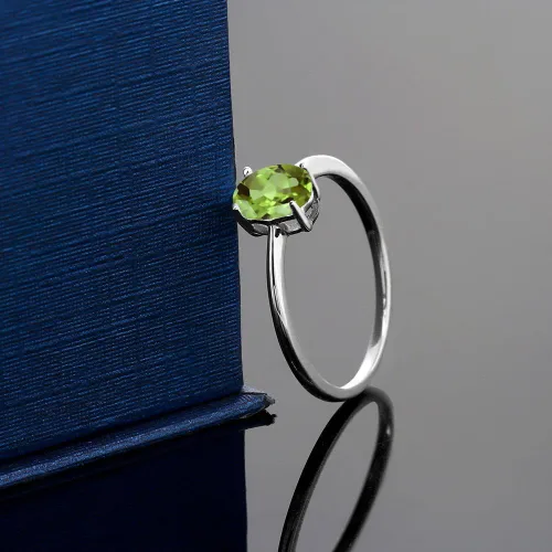 Miniatura 53 de Gem Stone King Anillo de compromiso solitario con piedra preciosa de oro blanco de 10 quilates, ovalado, 0.27 x 0.19 pulgadas, anillo de promesa