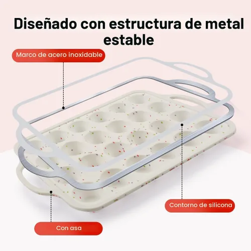 Miniatura 2 de CAKETIME Molde para mini muffins, molde para mini cupcakes con marco reforzado de metal, moldes para muffins de silicona antiadherentes con asa
