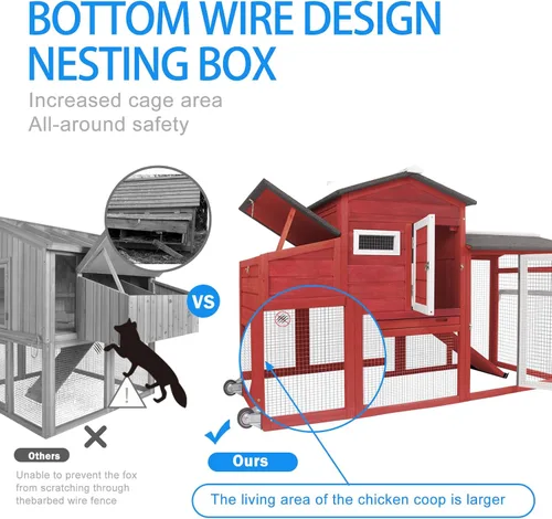 Miniatura 6 de PetsCosset Chicken Coop Backyard Chicken House - Tractor de madera para aves de corral para exteriores, con caja nido de pollo, ruedas, techo