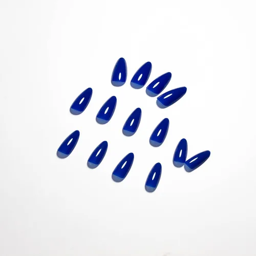 Miniatura 5 de Uñas postizas a presión azul real - Forma de almendra, longitud media, acrílicas neutrales reutilizables para mujeres y niñas - Uñas postizas