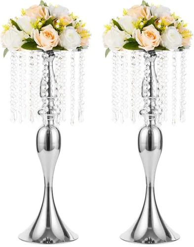 Miniatura 15 de 2 piezas de 54 cm de alto soporte de flores de cristal para boda, camino de flores de plomo, soportes de flores centrales de metal para mesas