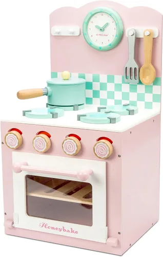 Le Toy Van - Juego colorido de horno y placa de madera para hornear de miel | Juego de juguetes de cocina de juego de simulación de madera |