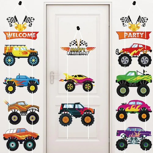 Containlol 13 piezas de Monster Car Truck suministros para fiesta de cumpleaños de autos divertidos, decoraciones de fiesta de camión, recortes de
