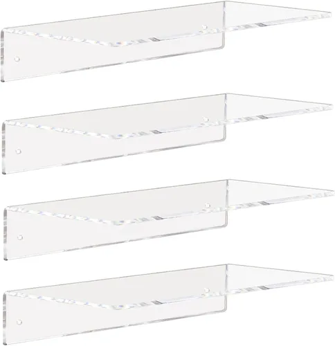 Miniatura 9 de Weiai Estantes acrílicos transparentes de 12 pulgadas, estante flotante montado en la pared para almacenamiento en la pared, juego de 2