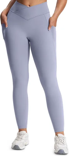 Miniatura 86 de Aoxjox Trinity - Pantalones de yoga de cintura alta con bolsillos para mujer, control de abdomen, cintura cruzada, leggings de entrenamiento suaves
