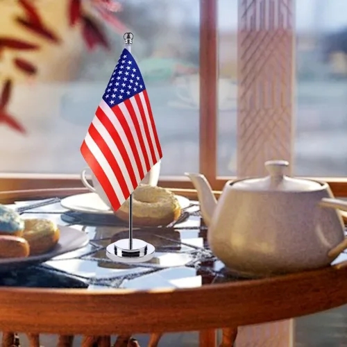 Miniatura 6 de Bandera de mesa de Estados Unidos con base de soporte de acero inoxidable de 11.8 in, banderas de escritorio de Estados Unidos, oficina, hogar, bar
