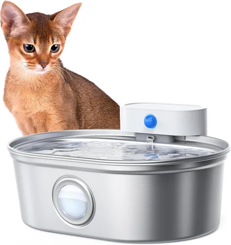 uahpet Fuente de agua inalámbrica para gatos de acero inoxidable Pro, bomba externa a batería, dispensador de beber para perros con ventana de nivel