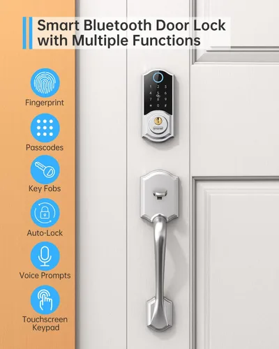 Miniatura 4 de Juego de cerradura inteligente para puerta delantera: cerradura de puerta de entrada sin llave SMONET con asa, juego de manija frontal, cerrojo