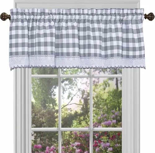 ACHIM Buffalo Check Cortinas Valance para Ventana - 58 Pulgadas de Ancho, 14 Pulgadas de Largo - Cuadros Grises y Blancos - Cortinas de Estilo