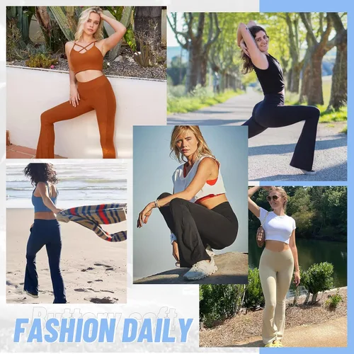 Miniatura 45 de TNNZEET Leggings acampanados negros para mujer, pantalones de yoga cruzados con bolsillos, corte de bota, leggings acampanados