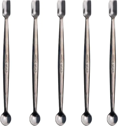 Briartw Paquete de 5 cucharas de acero inoxidable de doble extremo, herramientas de precisión para purpurina, resina, epoxi, polvo de relieve, Negro