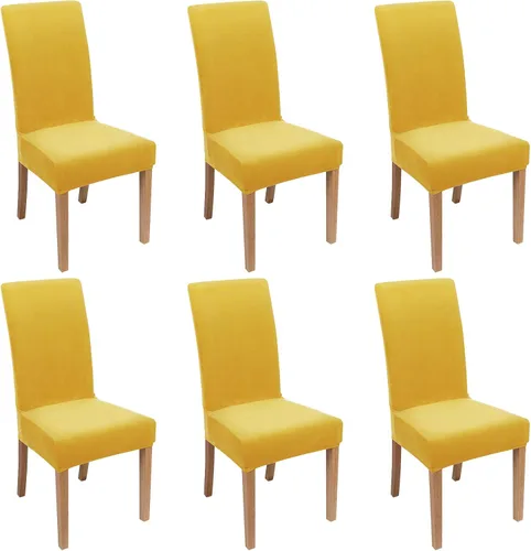 Miniatura 67 de smiry - Fundas para sillas de comedor de terciopelo elástico y suave, extraíbles, Terciopelo, Beige