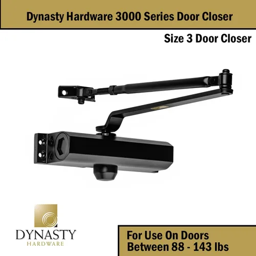 Miniatura 6 de Cierrapuertas Dynasty Hardware, Cierrapuertas Hidráulico Comercial, Auto-Cierre, Resorte Tamaño 3, Montaje en Superficie, Negro, Serie 3000