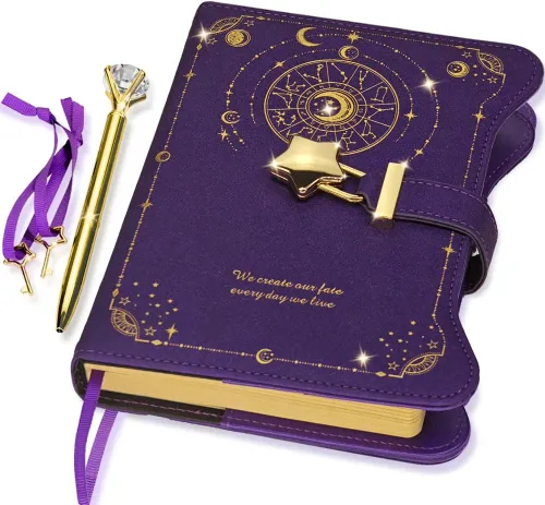 Miniatura 18 de Hoci Poci Agenda con candado y llaves para niñas, ideas de regalo para niñas, diario de 360 páginas con bordes dorados para mujeres, cuaderno