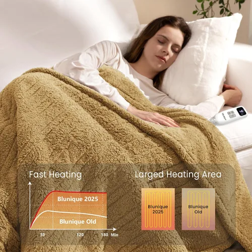 Miniatura 3 de Heated Blanket Electric Blanket Queen - Fast Heating Blanket Throw Dual Control Double Sided Sherpa with 10 Heating Levels & 2-10 Hours Auto Off
