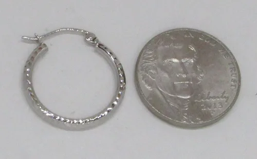 Miniatura 5 de Aretes de aro de oro blanco de 14 k con corte de diamante, (tubo de 0.079 in)
