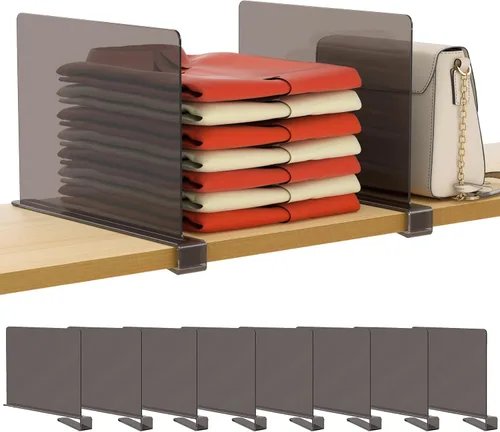 Miniatura 28 de HBlife 12 piezas de divisores de estante de acrílico transparente, organizador vertical de bolsos para armario, perfecto para suéteres, camisas