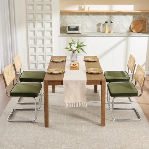 Zesthouse Juego de 4 sillas de comedor modernas de mediados de siglo, sillas de comedor de ratán natural con respaldo de madera maciza y base