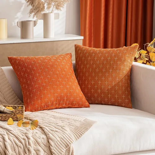 Miniatura 169 de MIULEE - Juego de 2 fundas de almohada decorativas de lino de arpillera navideñas, modernas, estilo campestre, rústicas, tejidas, con textura