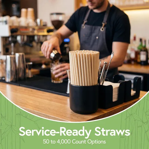 Miniatura 2 de Jenvita Pajitas biodegradables de polvo de bambú (paquete de 50) – Pajitas compostables de 7.88 pulgadas envueltas individualmente 100%