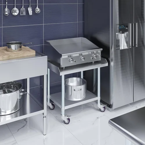 Miniatura 5 de AmGood Soporte para equipo de acero inoxidable con estante inferior + ruedas, resistente, grado comercial, certificado NSF