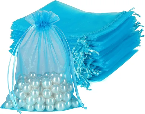 Miniatura 17 de HRX Package 100 bolsas de organza doradas, 5 x 7 pulgadas, malla con cordón, bolsas de regalo, bolsas de joyería para dulces de Navidad, recuerdos