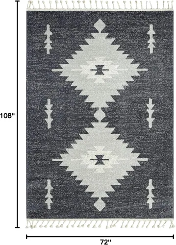 Miniatura 2 de Abani Southwest - Alfombra de área gris neutro, diseño tribal de diamante de 6 x 9 pies, alfombra para sala de estar con borlas