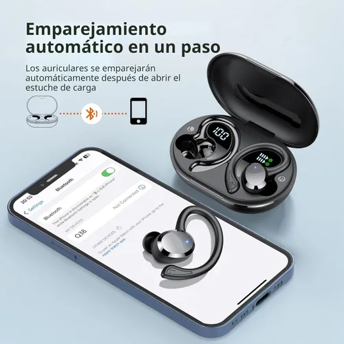 Miniatura 7 de sprtoybat Auriculares sobre la oreja con gancho, auriculares inalámbricos deportivos Bluetooth 5.4 2026, pantalla LED de 68 horas de reproducción