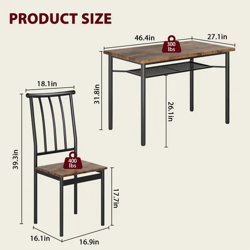 Miniatura 3 de IDEALHOUSE Juego de mesa de comedor de 5 piezas para 4, mesa de cocina y sillas para 4 con estante de almacenamiento, juego de mesa de comedor