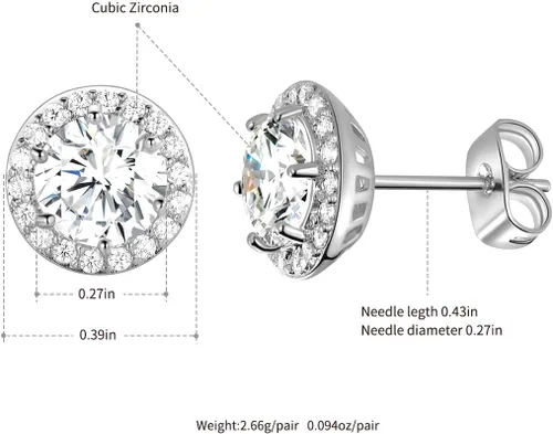 Miniatura 2 de Aretes de tuerca de circonita cúbica chapados en oro, aretes de imitación con halo de diamantes grandes de 0.276in y 18 aretes pequeños de piedra