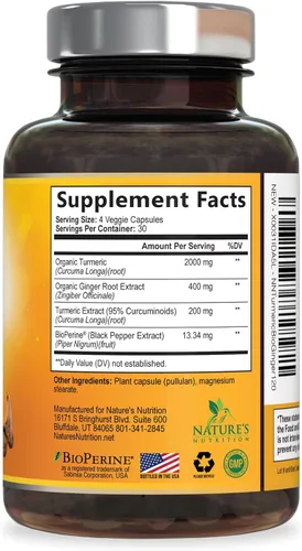 Miniatura 9 de Suplemento de curcumina de cúrcuma – 2000 mg de cúrcuma orgánica por porción – 95% curcuminoides, jengibre y pimienta negra BioPerine para una mejor