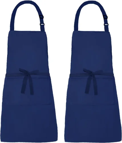 Miniatura 10 de Paquete de 2 delantales de lona resistentes al agua ajustables con 2 bolsillos con lazos largos para cocina, cocina, restaurante, chef para mujeres