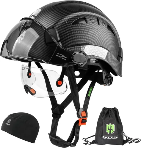 GREEN DEVIL Casco de seguridad con visera tintada y transparente con ventilación Casco de construcción ABS Cascos de construcción para hombres Negro